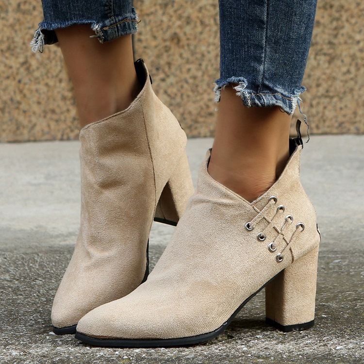 Chunky Heel Back Zip Vanlige Pu-Støvler