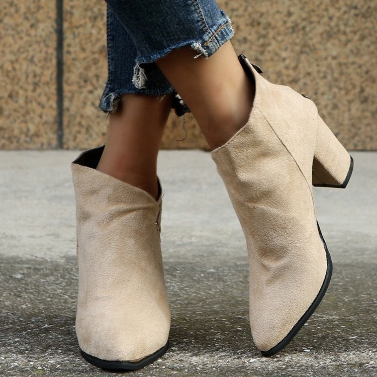 Chunky Heel Back Zip Vanlige Pu-Støvler