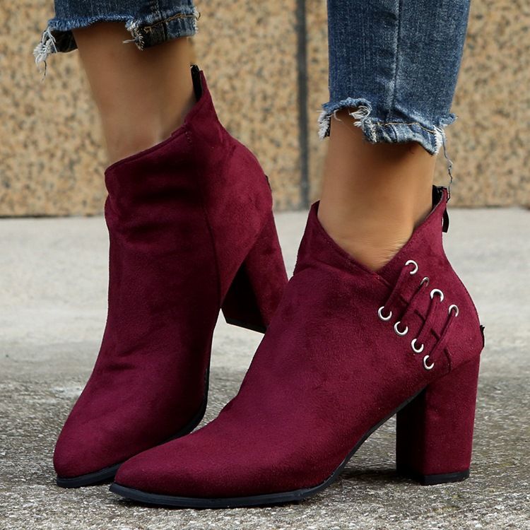 Chunky Heel Back Zip Vanlige Pu-Støvler