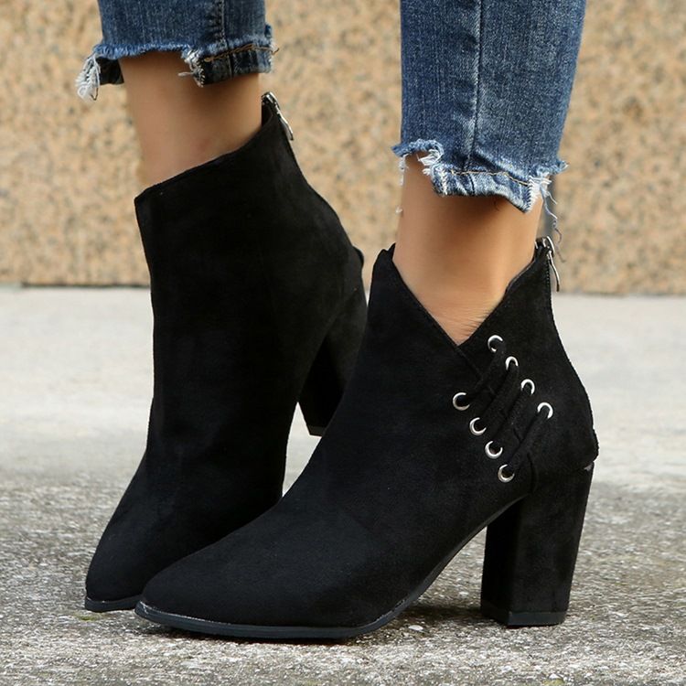 Chunky Heel Back Zip Vanlige Pu-Støvler