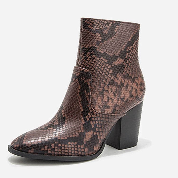 Serpentine Chunky Heel Spiss Toe Side Glidelås Damestøvler