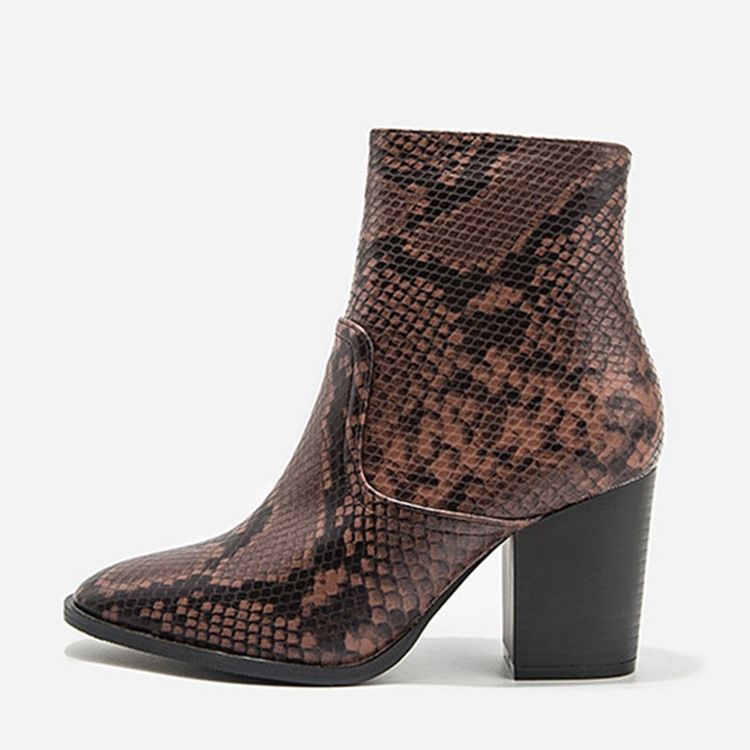 Serpentine Chunky Heel Spiss Toe Side Glidelås Damestøvler