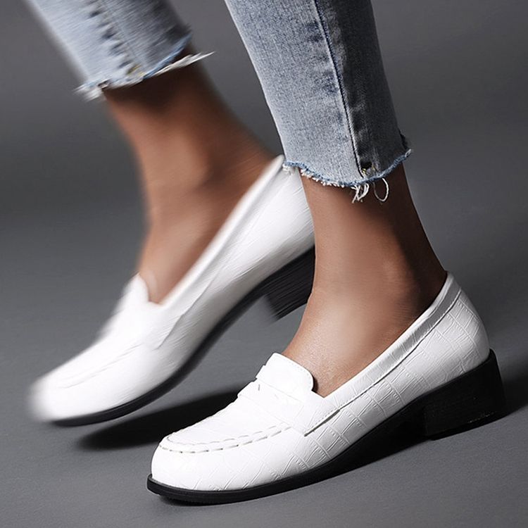 Block Heel Rund Toe Slip-On Uformelle Tynne Sko