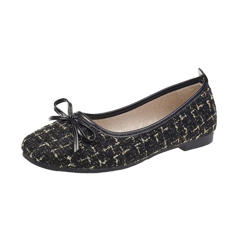 Bowknot Block Heel Rund Toe Sweet Dame Flate sko