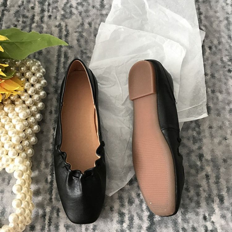 Pu Square Toe Slip-On Block Heel Dame Flate sko