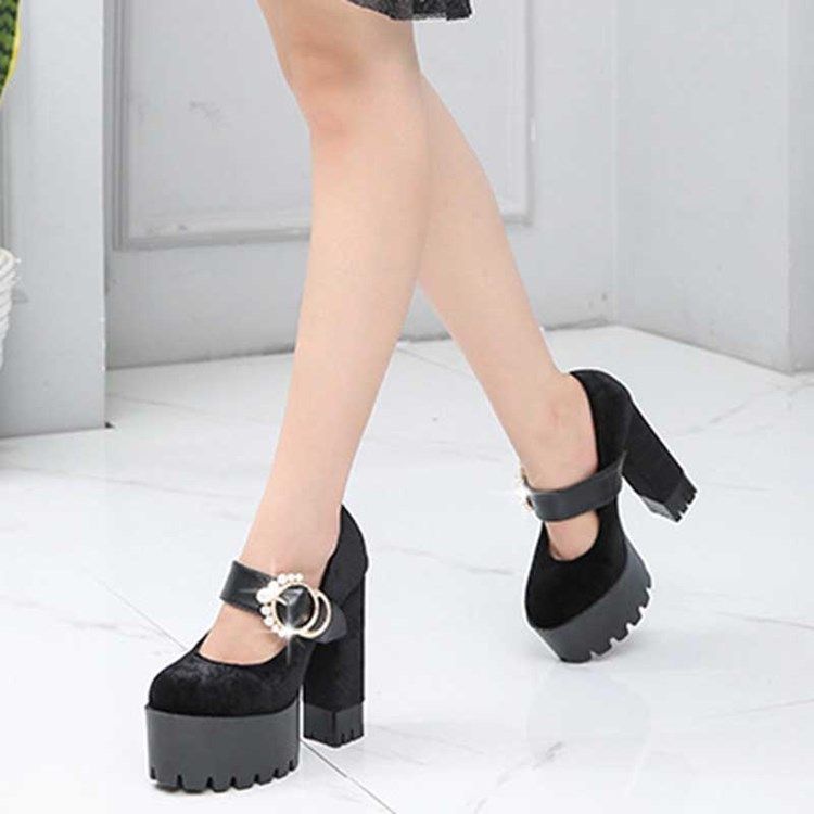 Faux Suede Beads Chunky Heel Rund Toe Dameballsko