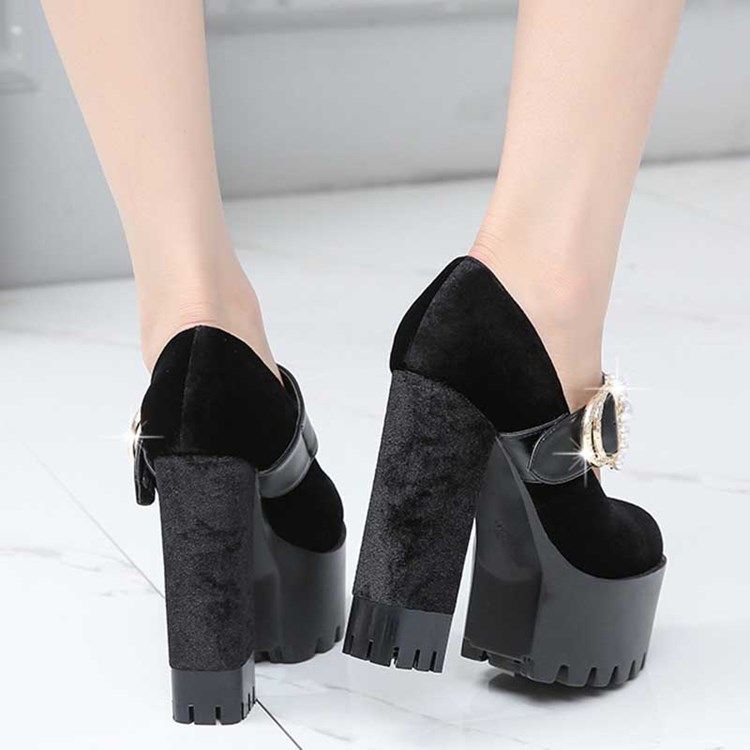 Faux Suede Beads Chunky Heel Rund Toe Dameballsko