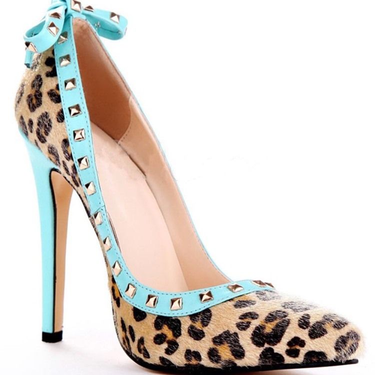 Nagle Leopard Stiletto Hæl Spiss Toe Bue Dame Pumps