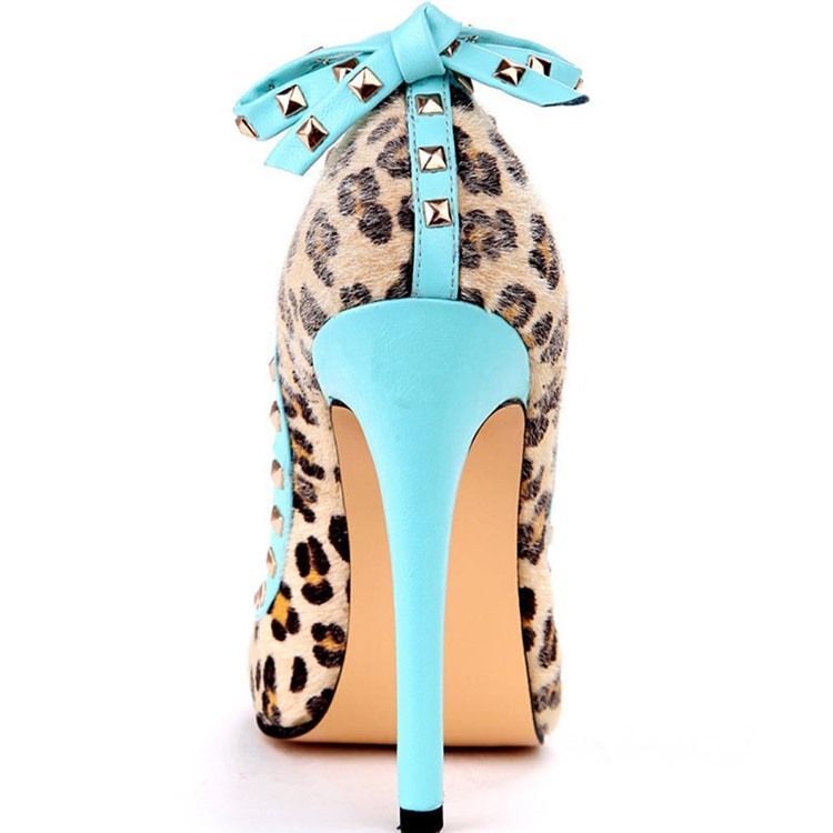 Nagle Leopard Stiletto Hæl Spiss Toe Bue Dame Pumps