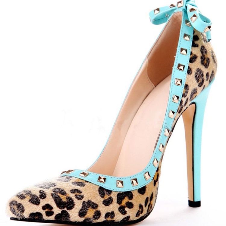 Nagle Leopard Stiletto Hæl Spiss Toe Bue Dame Pumps