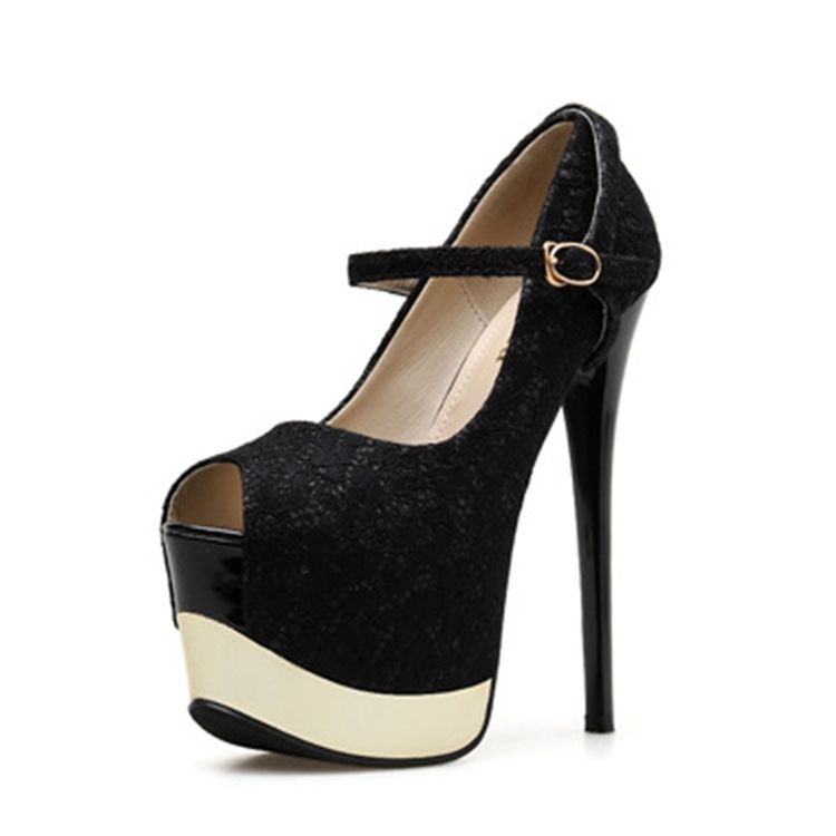 Plattform Stiletto Heel Peep Toe Buckle Dameballsko