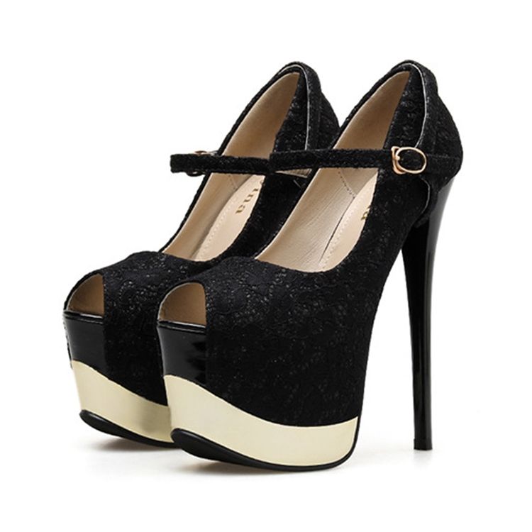 Plattform Stiletto Heel Peep Toe Buckle Dameballsko