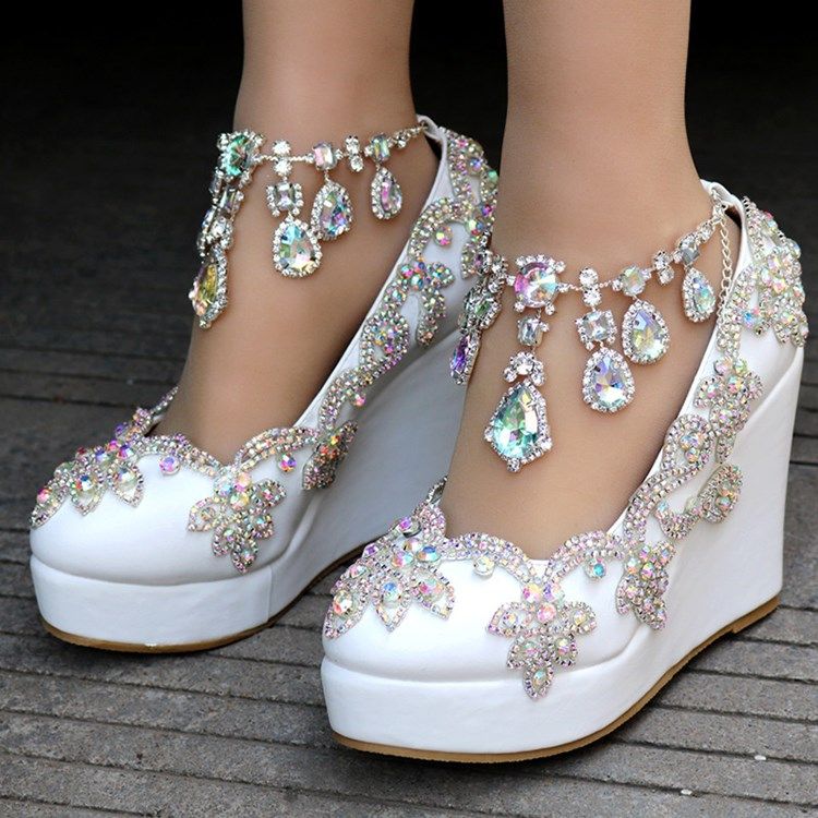 Rhinestone Chain Platform Kilehæl Prom Sko