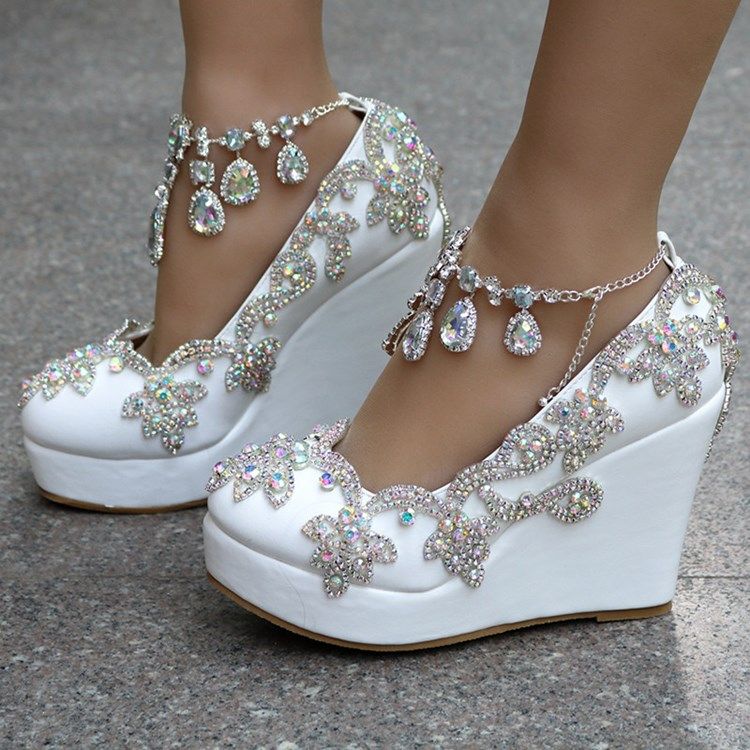 Rhinestone Chain Platform Kilehæl Prom Sko