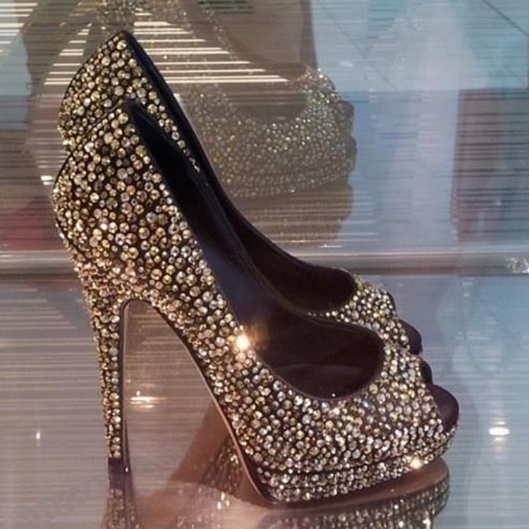 Rhinestone Peep Toe Platform Prom Sko