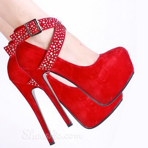 Svart Imitert Semsket Rhinestone Spike Cross Straps Platform Stiletthæler