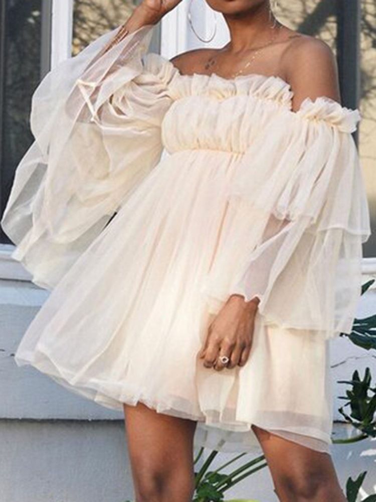 Above Knee Nine Points Sleeve Off Shoulder Fashion A-Line Kjole