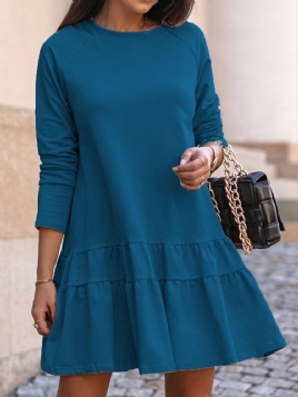 Above Knee Nine Points Sleeve Rund Neck A-Line Pullover Dress