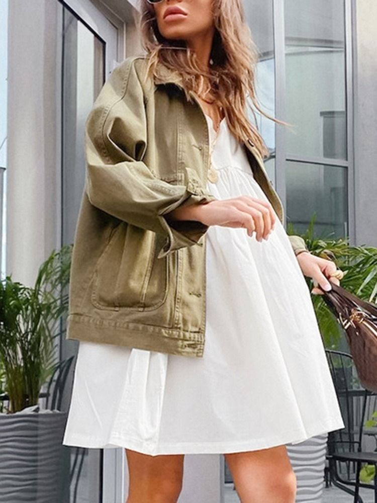 Above Knee Patchwork Half Sleeve Pullover Puff Sleeve Dress