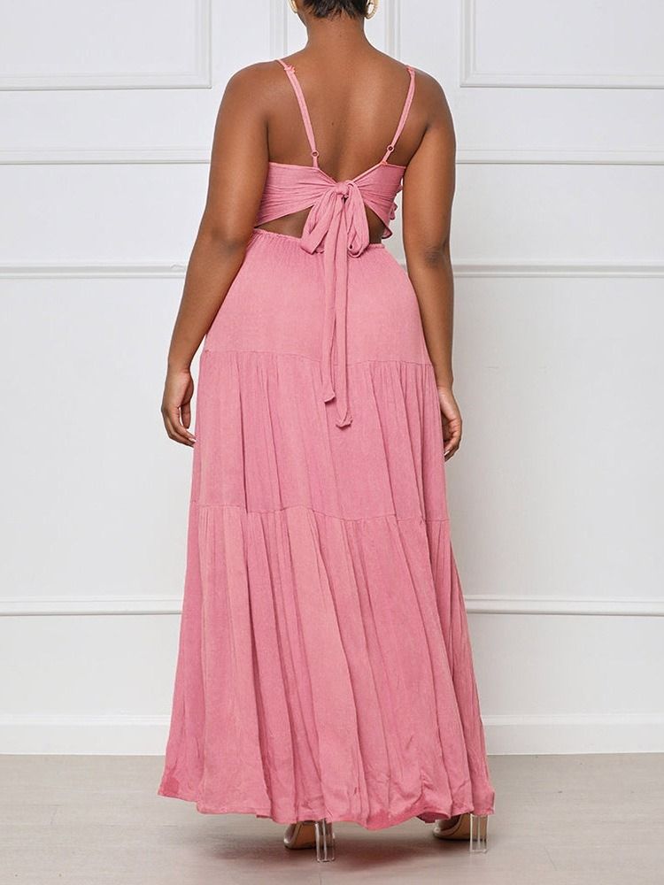 Ankellang Stringy Selvedge Ermeløs Spaghetti Strap Sommer Maxi Dress