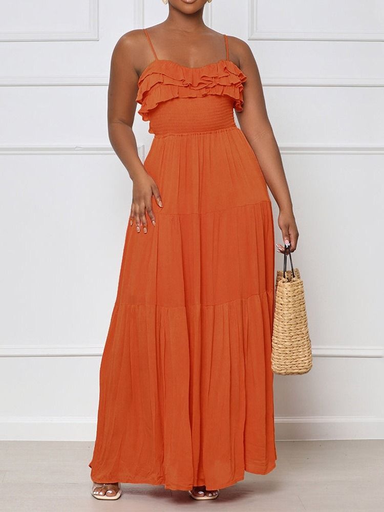 Ankellang Stringy Selvedge Ermeløs Spaghetti Strap Sommer Maxi Dress