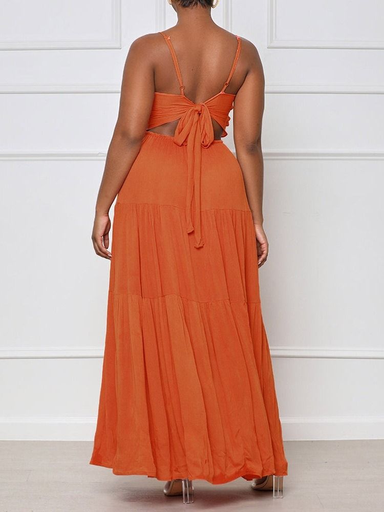 Ankellang Stringy Selvedge Ermeløs Spaghetti Strap Sommer Maxi Dress