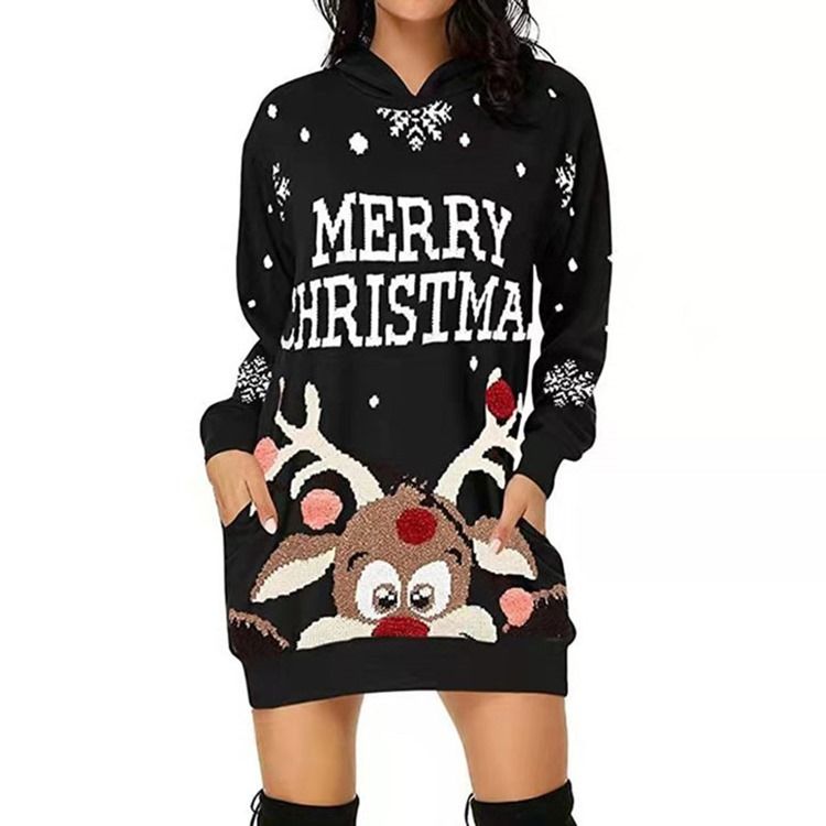 Christmas Hette Langermet Above Knee Western Pullover Dress