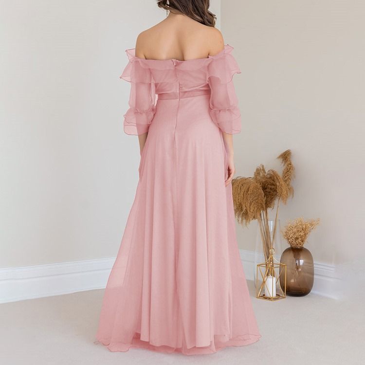 Gulvlengde Off Shoulder Falbala Western Fall Maxi Dress