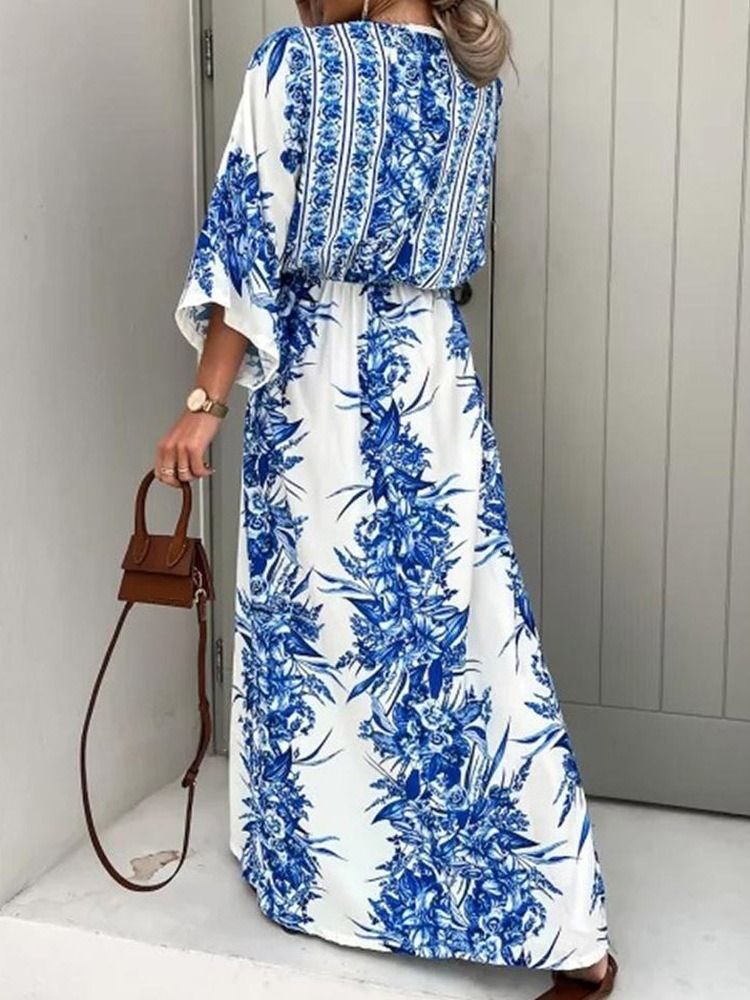 Gulvlengde V-Hals Sommer Mid Waist Maxi Dress