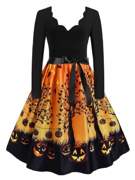 Halloween Over Kneet V-Hals Blonder Genser Geometrisk Kjole