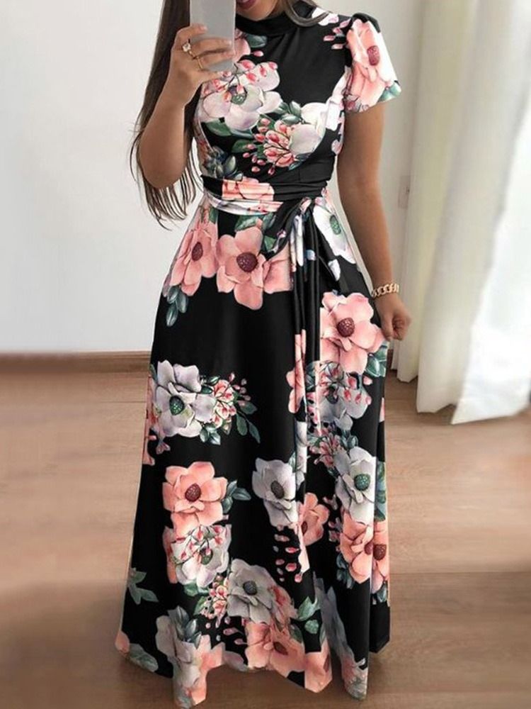 Kortermet Trykk Gulvlang Fashion Floral Maxi Dress