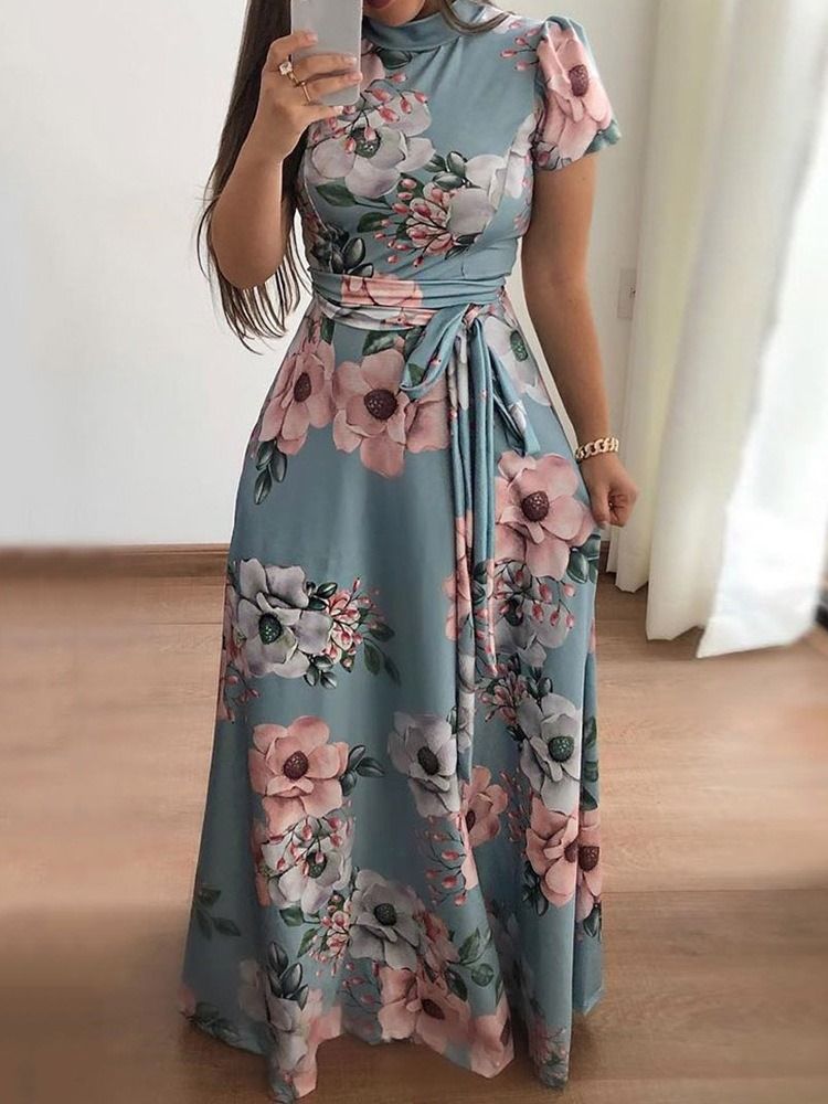 Kortermet Trykk Gulvlang Fashion Floral Maxi Dress