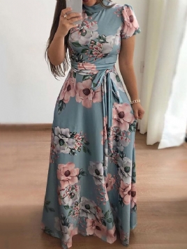 Kortermet Trykk Gulvlang Fashion Floral Maxi Dress