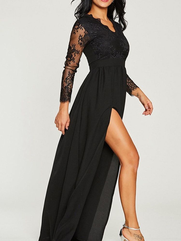 Lace Langermet Gulv-Lengde A-Line Vanlig Maxi-Kjole