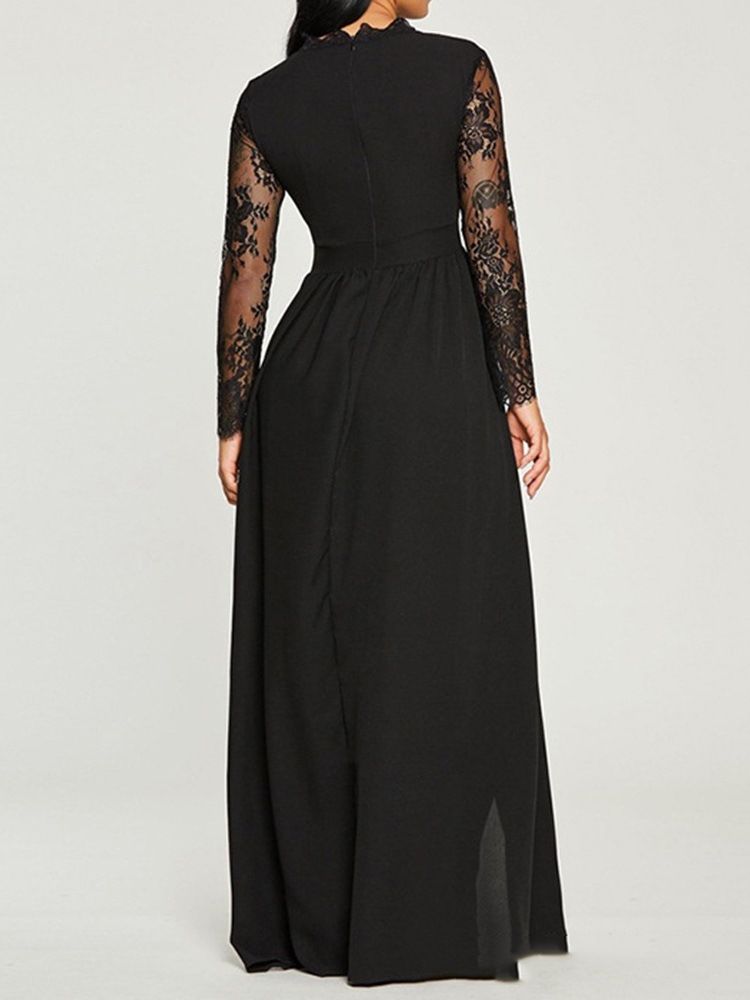 Lace Langermet Gulv-Lengde A-Line Vanlig Maxi-Kjole