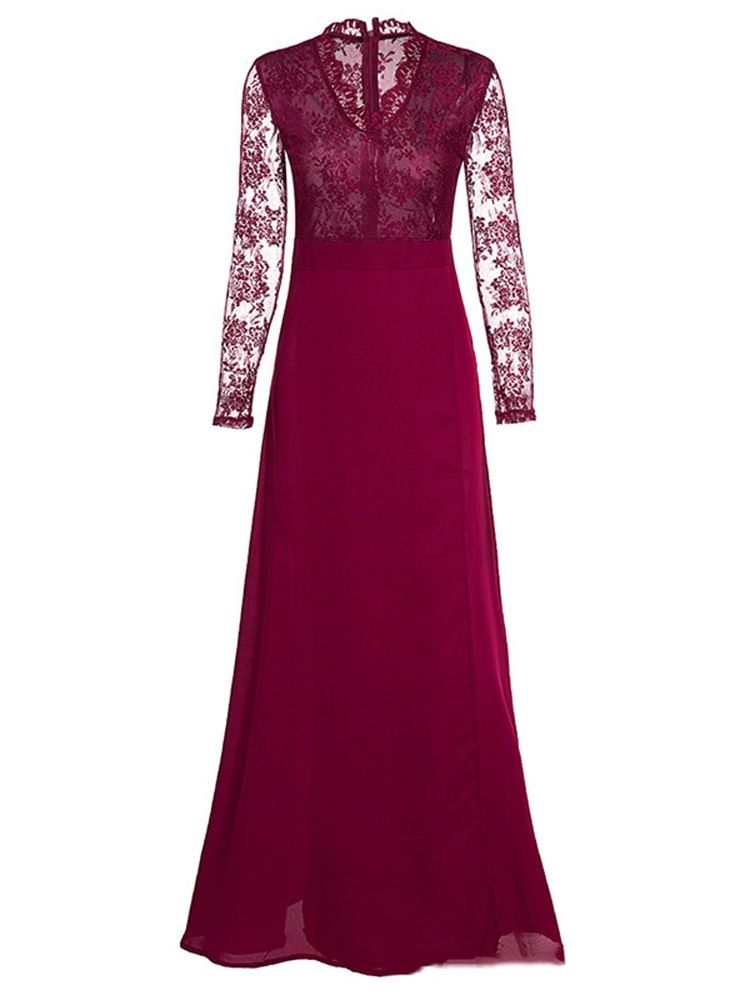 Lace Langermet Gulv-Lengde A-Line Vanlig Maxi-Kjole