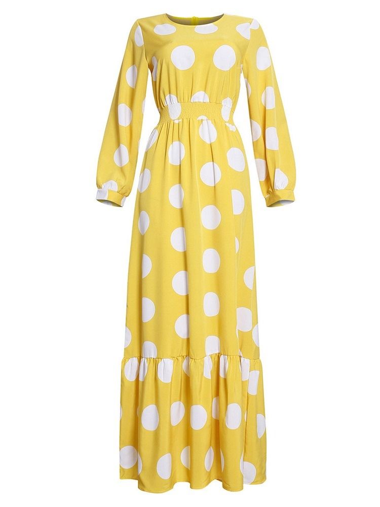 Langermet Gulvlengde Rund Hals Polka Dots Fashion Maxi Dress