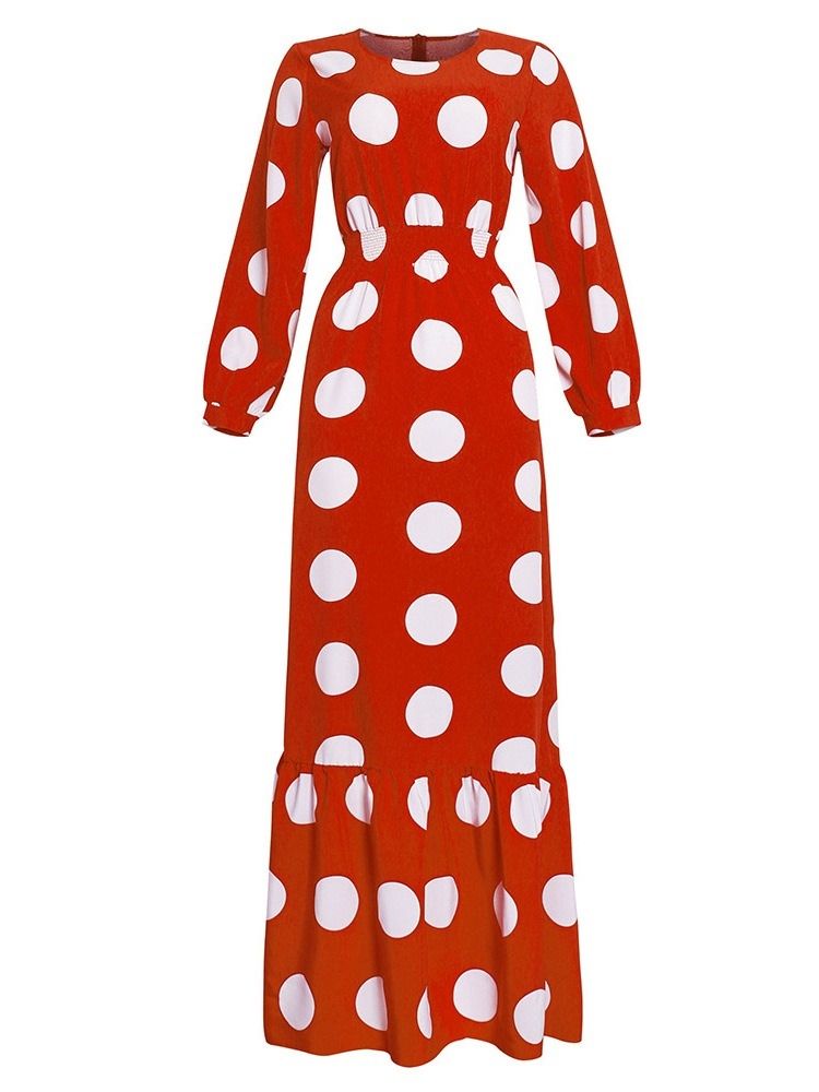 Langermet Gulvlengde Rund Hals Polka Dots Fashion Maxi Dress