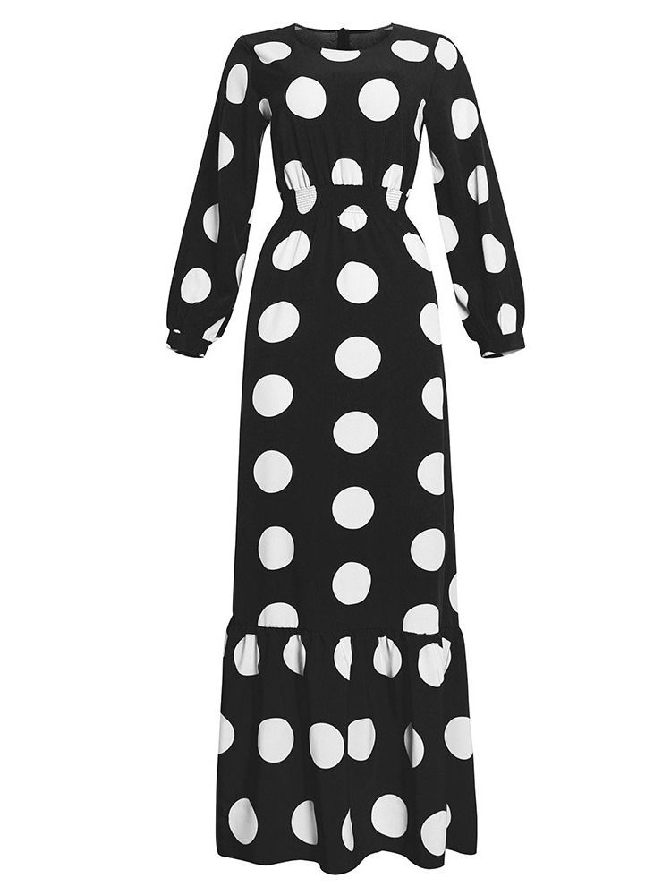 Langermet Gulvlengde Rund Hals Polka Dots Fashion Maxi Dress