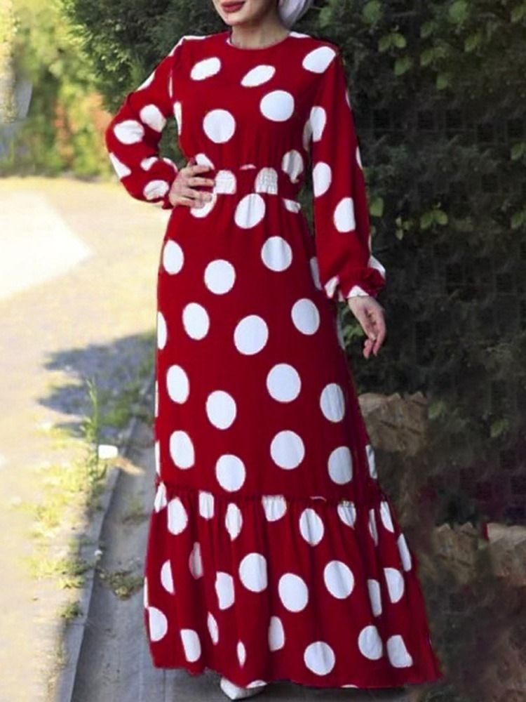 Langermet Gulvlengde Rund Hals Polka Dots Fashion Maxi Dress