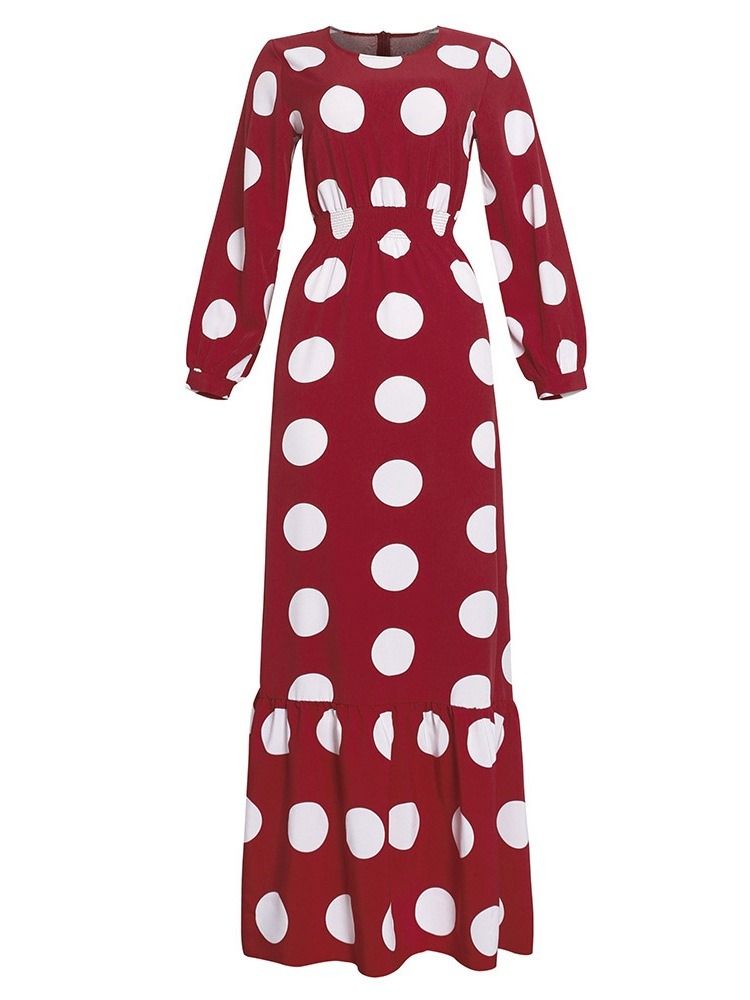 Langermet Gulvlengde Rund Hals Polka Dots Fashion Maxi Dress