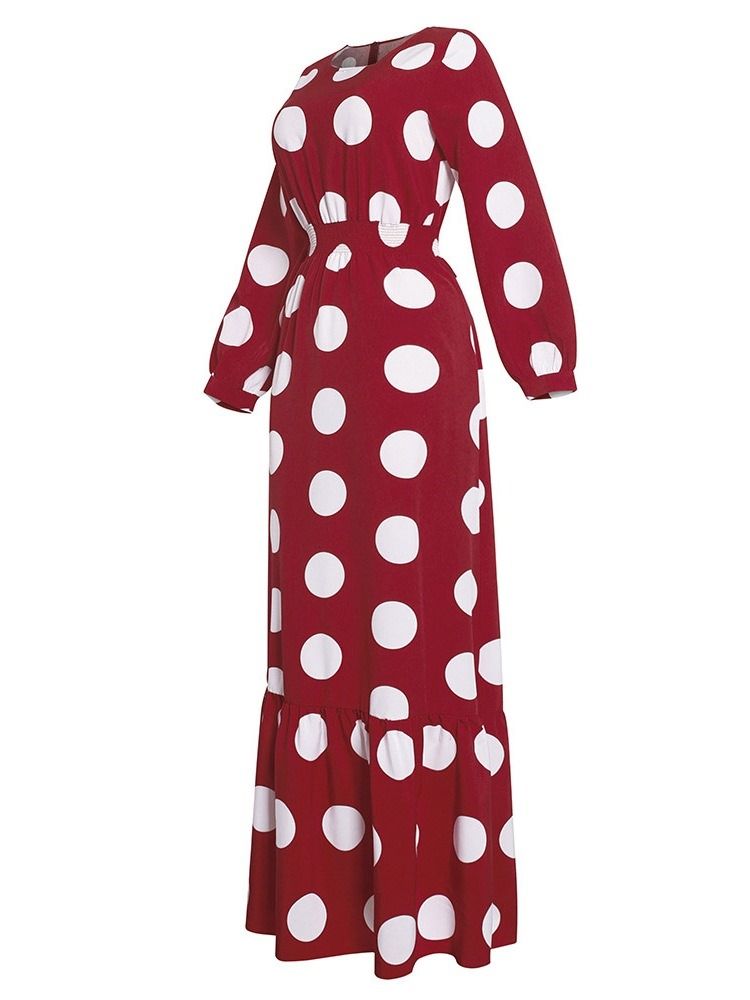 Langermet Gulvlengde Rund Hals Polka Dots Fashion Maxi Dress