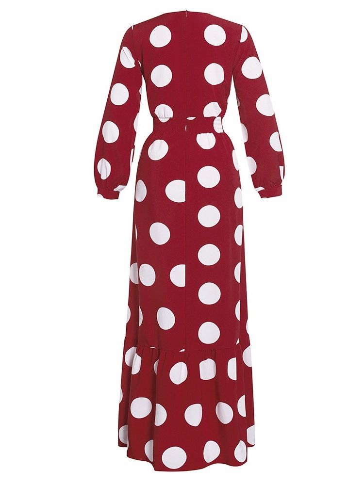 Langermet Gulvlengde Rund Hals Polka Dots Fashion Maxi Dress