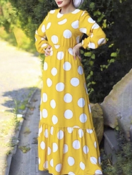 Langermet Gulvlengde Rund Hals Polka Dots Fashion Maxi Dress