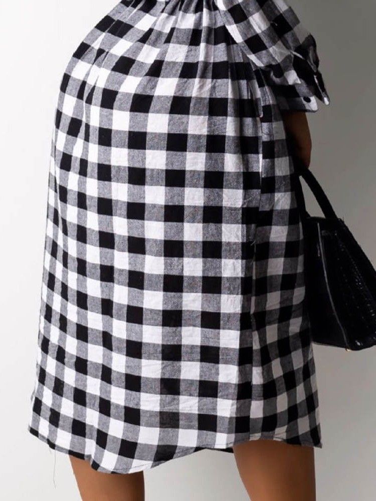 Langermet Jakkeslag Mid-Calf Plaid Date Night Going Out-Kjole