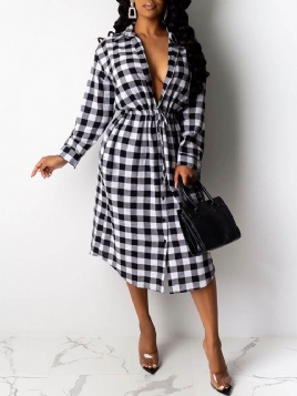 Langermet Jakkeslag Mid-Calf Plaid Date Night Going Out-Kjole