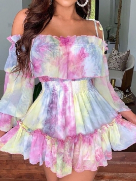 Langermet Print Above Knee Summer Cold Shoulder Dress