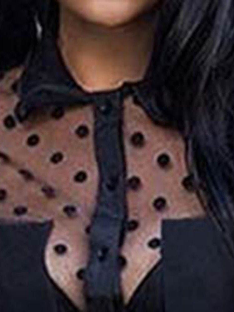 Lapel Langermet See-Through Polka Dots Date Night Going Out-Kjole