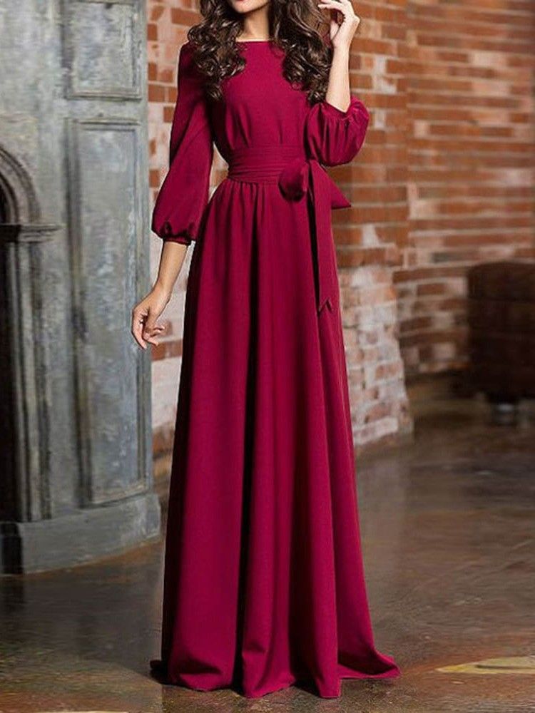 Pocket A-Line Expansion Plain Maxi Dress