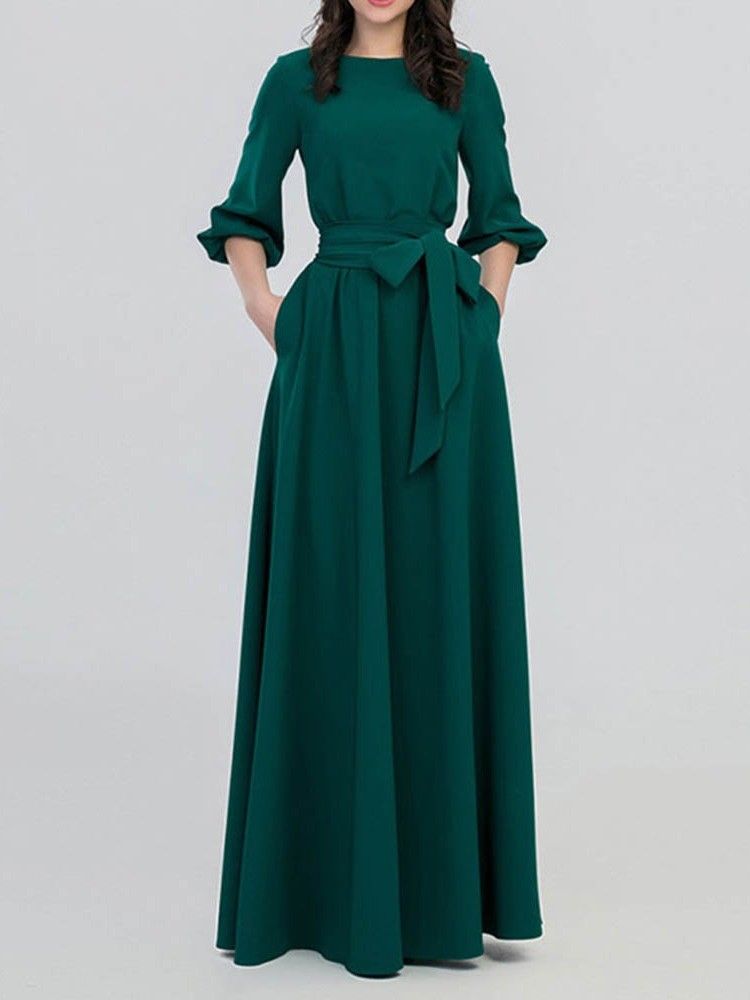 Pocket A-Line Expansion Plain Maxi Dress